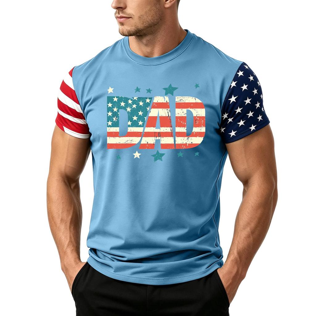 Men's Loose Fit Short Sleeve T Shirt Dad Print American Flag Sleeves Casual Summer Daily Wear Top for Fathers Day Independence Day