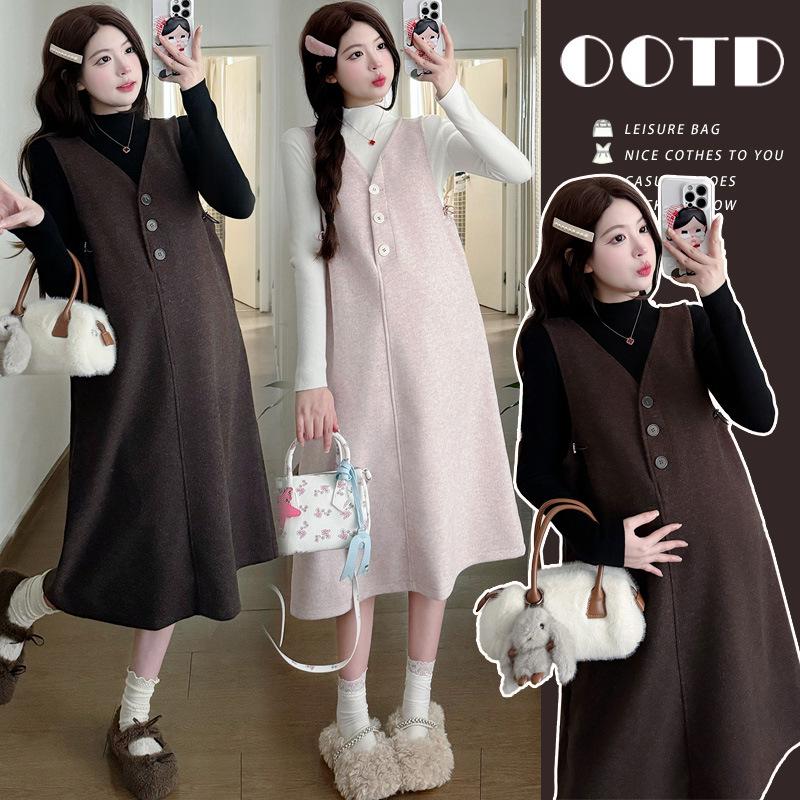 2026 Spring/Autumn Women s Maternity Two-Piece Wool Vest Dress Set 2XL
