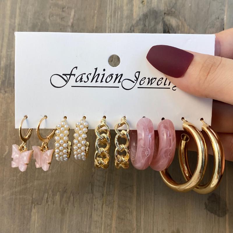 Trendy Colorful Earrings Set For Women Girls Green Resin Pearl Gold Color Metal Circle Dangle Earrings 2026 New Fashion