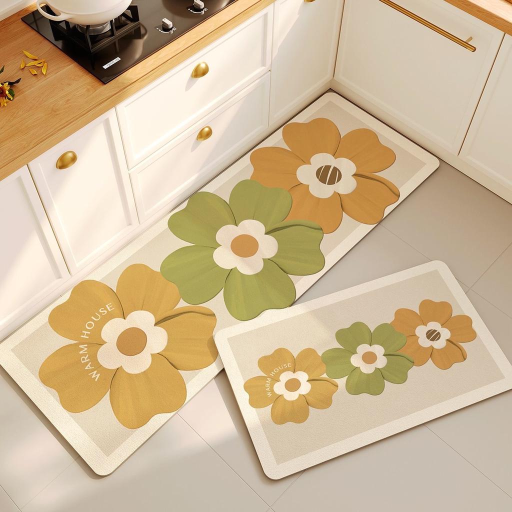 Rug For Kitchen Waterproof Floor Mat Non-Slip Pvc Leather Foot Mats Long Carpet Japanese Style Flower Home Decoration Rugs
