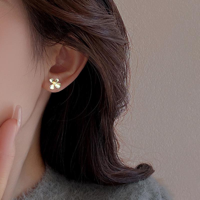Gardenia Petal Stud Earrings: New Style Needle Design, Versatile & Stylish for Women