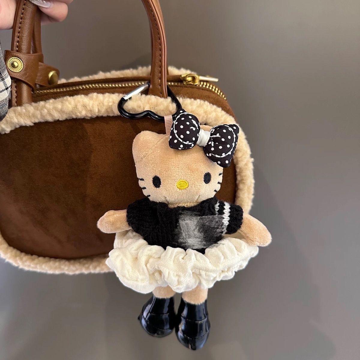Cute Long-Legged Kitty Plush Pendant with Changeable Skirt - Ins Style Doll Keychain for Backpacks