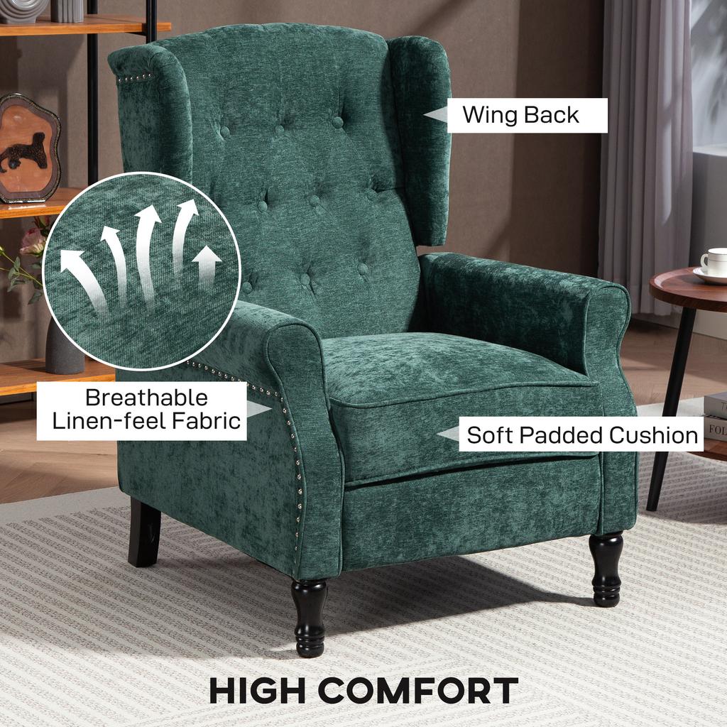150 Degrees Reclining Vintage Armchair, with Footrest - Dark Green