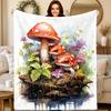 1pc Flannel Blanket 2D Printed Mushroom Plant Art Fantasy Whimsical Throw Birthday/Holiday Gift for Sofa/Bed/Camping/Office/Touris