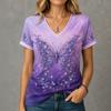Women's 3D Print V-Neck Short Sleeve T-Shirt Loose Fit Casual Top