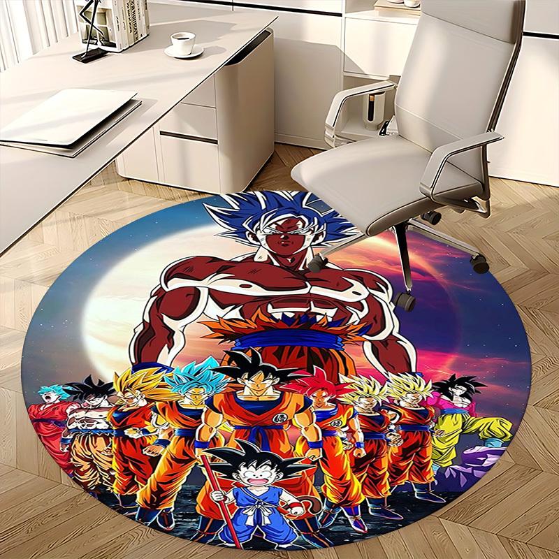 1pc Dragon Ball Z Goku Super Saiyan Round Carpet - Anime Cartoon Design Chair Mat, Non-Slip Rug for Office, Home Decor, Living Room, Bedroom, Game Roo