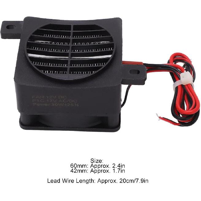 Air Heater, PTC Ceramic Heating DC12V 50W Constant Temp Reinforced Nylon Shell PTC Air Heater Insulation Temperature 2.4 X 2.4 X 1.7in Car Fan Heater