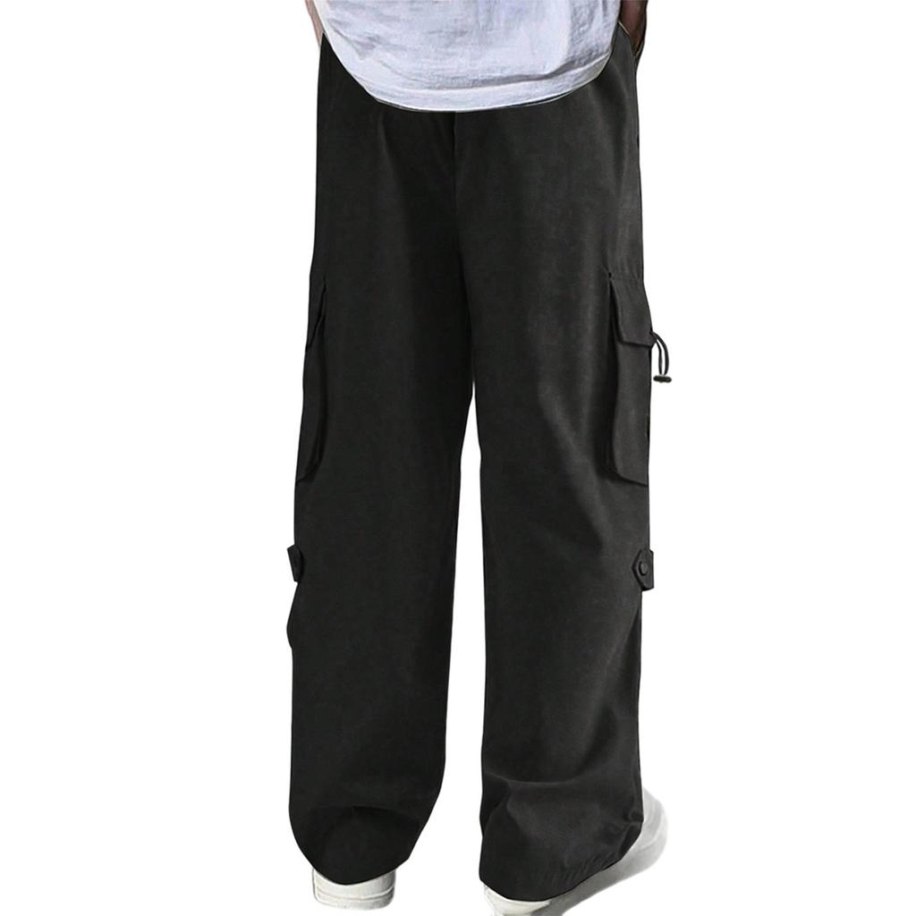 Men's Loose Casual Multi-pocket Work Pants, Youth Stretch Waist Drawstring  Pants