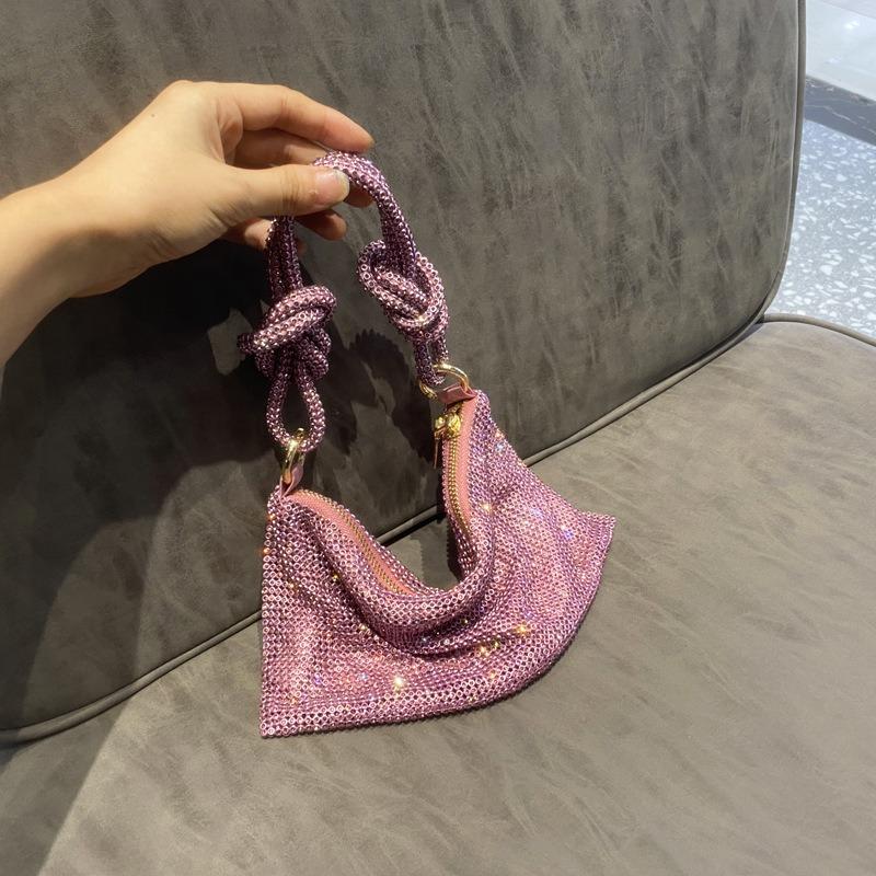 Women'S Bag, Rhinestone Armpit Bag, Diamond-Encrusted Handbag, Pink Bag, Hand-Carried Small Bag, Women'S Bag.