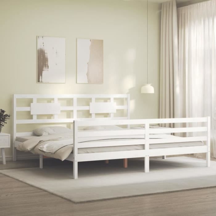 VidaXL Bed Frame with Headboard White 200x200 Cm Solid Wood 3194462