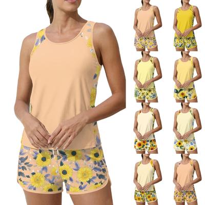 Women's Sunflower Print Split Swimsuit Sport Swimsuit