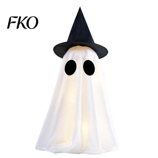 Ghost-themed Decoration Halloween Ghost Decoration, Light-Up with Witch Hat/Bow, Seasonal Holiday Decor Spooky Standing for Porch Yard Outdoor Party
