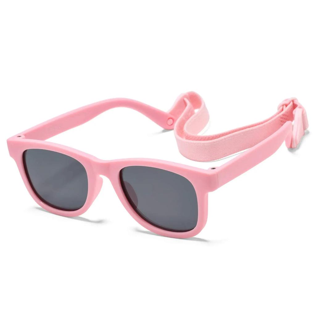 0-24 Months Newborn Baby Bendable Flexible Polarized Sunglasses with Strap Infant Boy Girls Square Silicone Frame Mirrored UV400