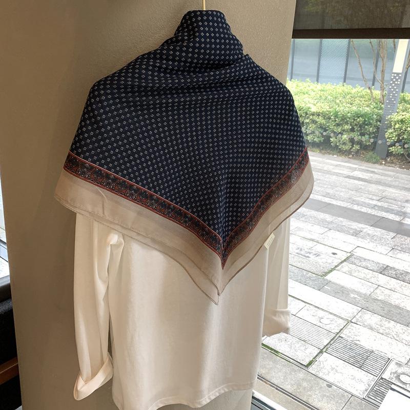 Summer Atmosphere, Wearing a Headscarf, Twill Silk, Imitation Cool Feeling, Retro Rhombus Point Women's Waist Scarf, Silk Scarf, and Square Scarf Outs