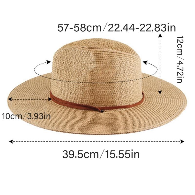 Breathable Paper Straw Panama Hat with Adjustable Chin Strap and Wide Brims Sun Protections for Women Vacation and Trip