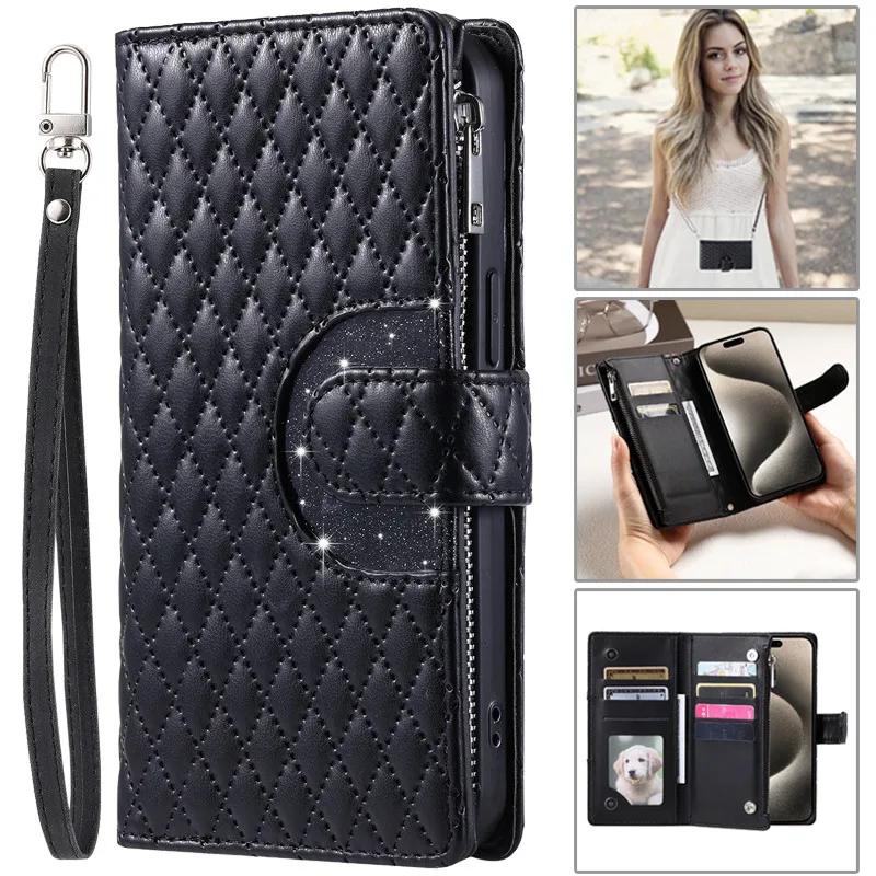 Flip Leather Phone Case for XiaoMi 14 13T 12T 11T 10T Mi POCO X6 Pro X5 X3 F3 F4 F5 M5S C65 C55 Long Lanyard Zipper Wallet Cover