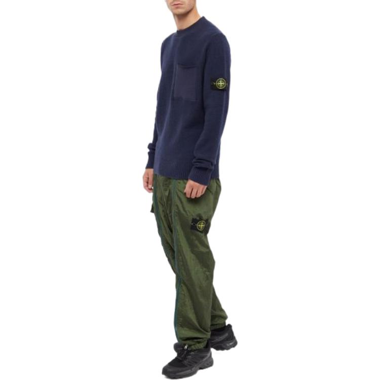 STONE ISLAND Fw22 Jednolity Kolor Okrągły Dekolt Sweter z Długim Rękawem Bluza Męska Bluza Ciemnoniebieski 7715523D2-V0020
