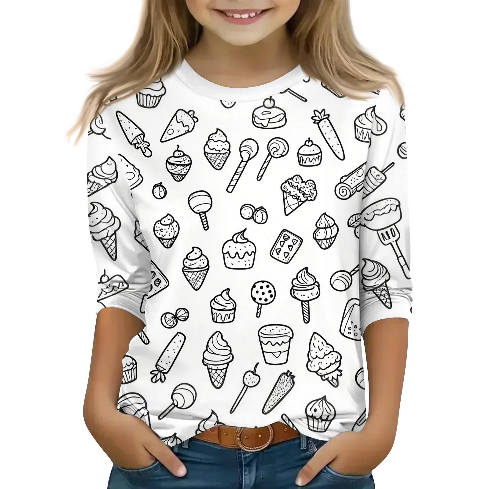 

Детские топы с рукавами 3/4, футболка с принтом, круглый вырез, пуловер, блузка, детские раскрашенные вручную цветные топы 160