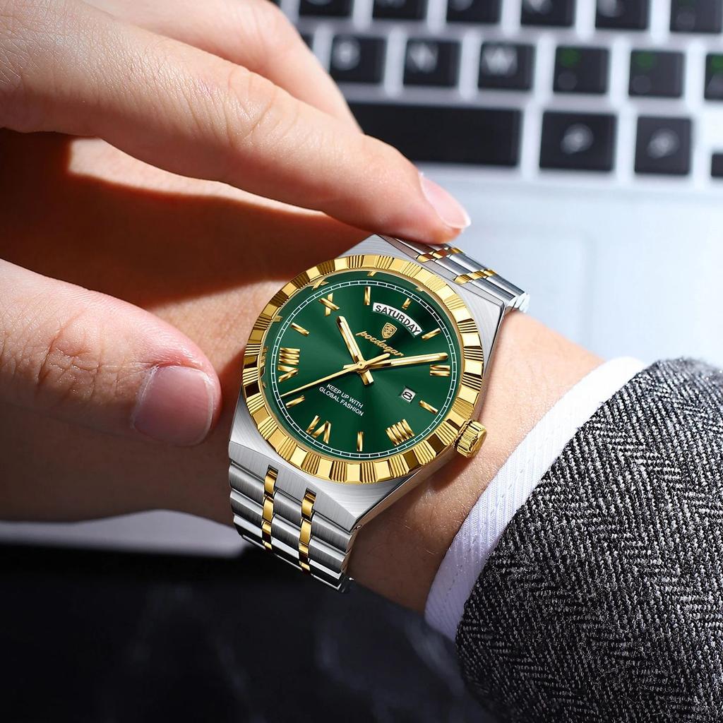 Herren Quarz Uhr Wasserdicht Leuchtend Woche Datum Herren Armbanduhr Edelstahl Business Uhren Für Herren