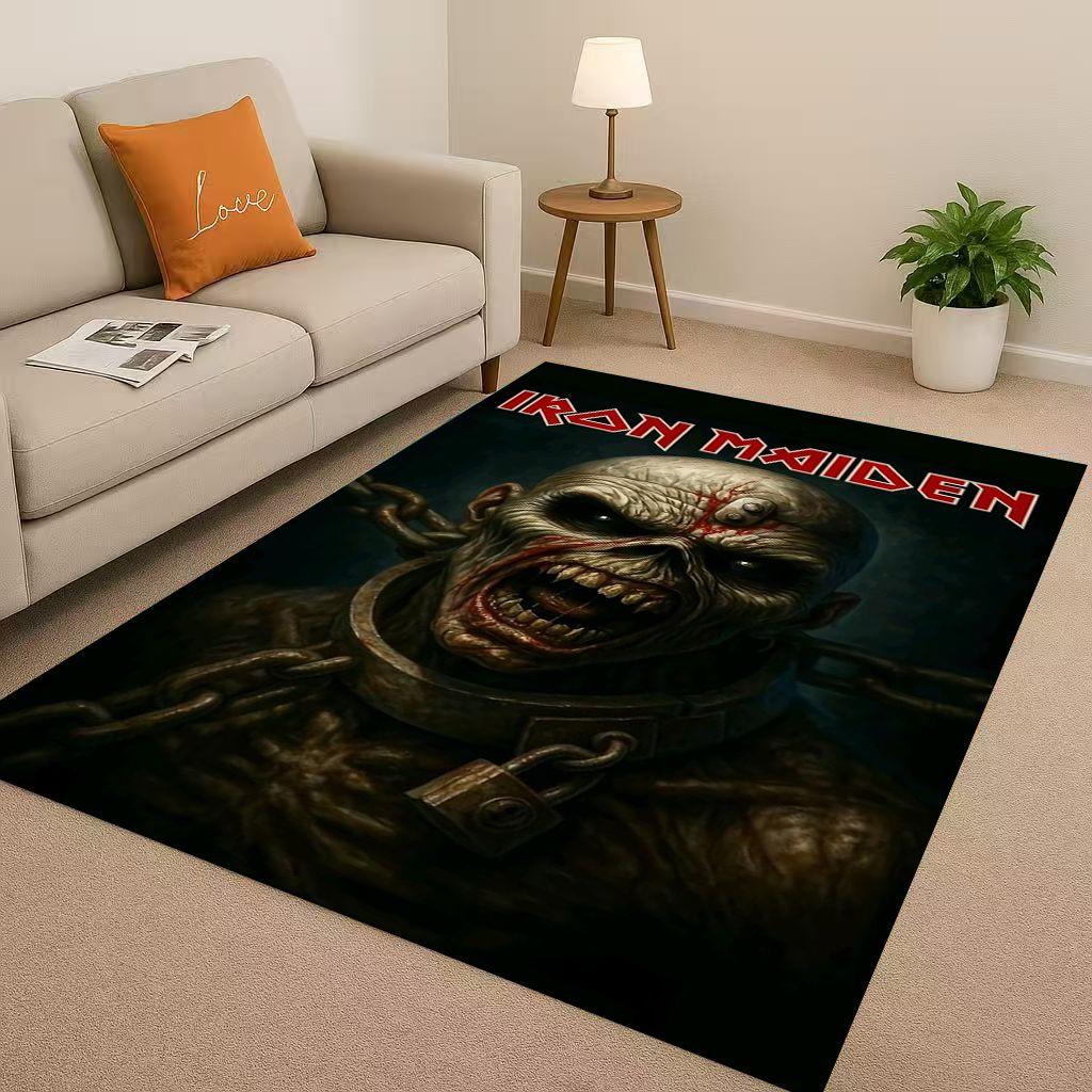 3D I Iron M Maidens Music Sign Living Room Non Slip Area Rug Soft Carpet for Bedroom Playroom Sofa,Easy Clean Home Decor Doormat