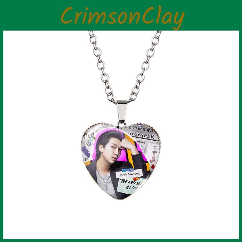 Bts Herzförmige Halskette Für Fans Einzigartiger Legierungsanhänger Mit Funkelnden Edelsteinen