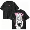 T-shirt Graphique Fille Anime Vintage, T-shirt Rose Noir Lavé, T-shirt Streetwear Japonais