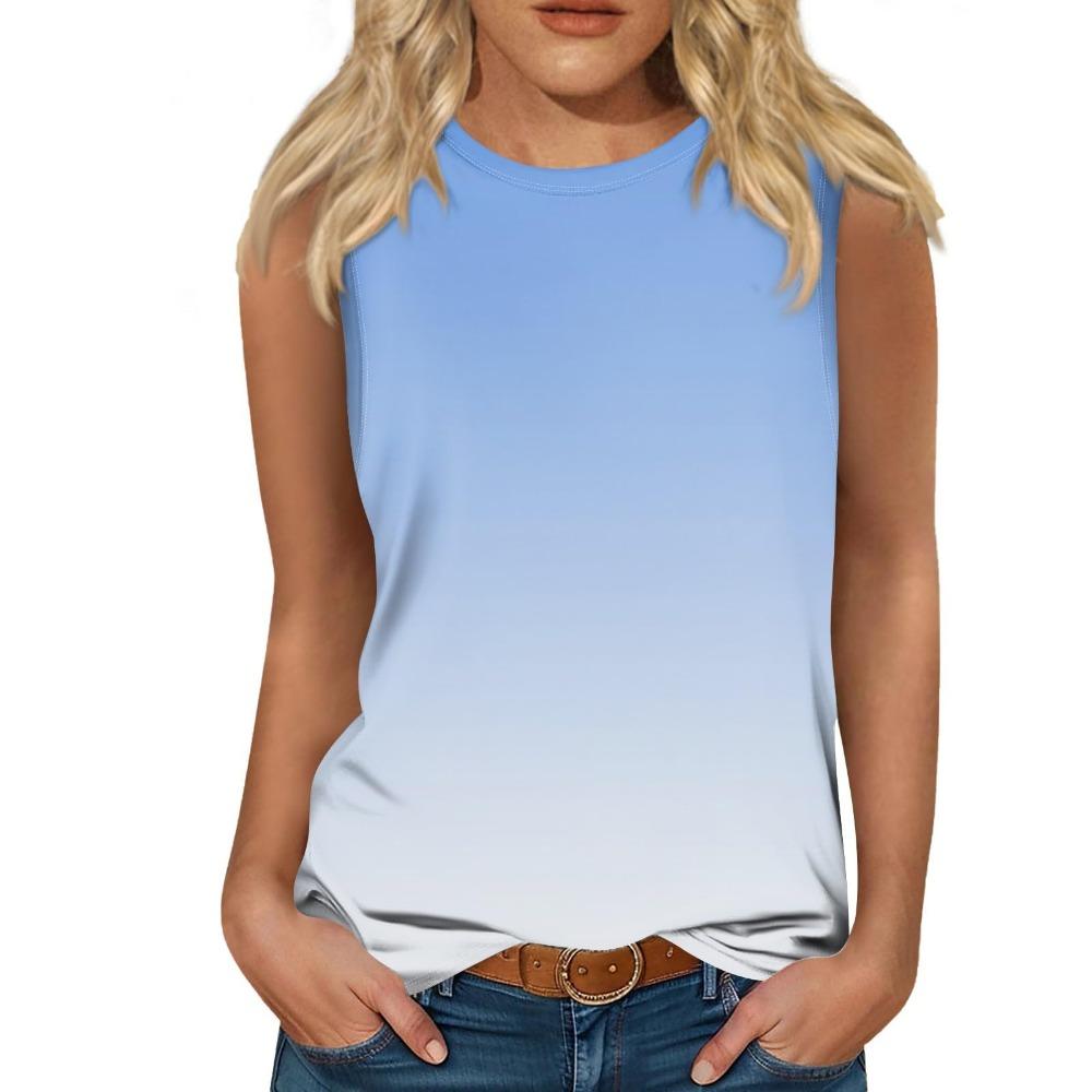 Gradient Color 3D Printed Vest for Women's Round Neck Casual Vest