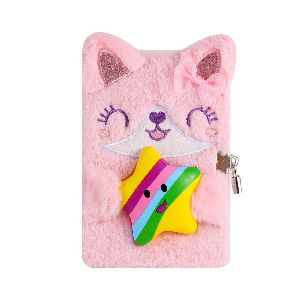 A5 Cartoon Plush Children's Diary with Lock - Cute Girls' Journal for Stress Relief and Gifting
