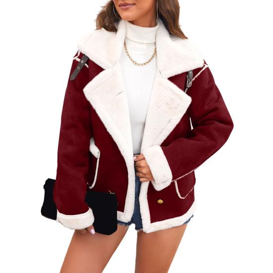 

Женская куртка из искусственной замши, повседневное пальто с лацканами, толстое на шерпе, зимнее пушистое флисовое тренч-пальто с карманами L