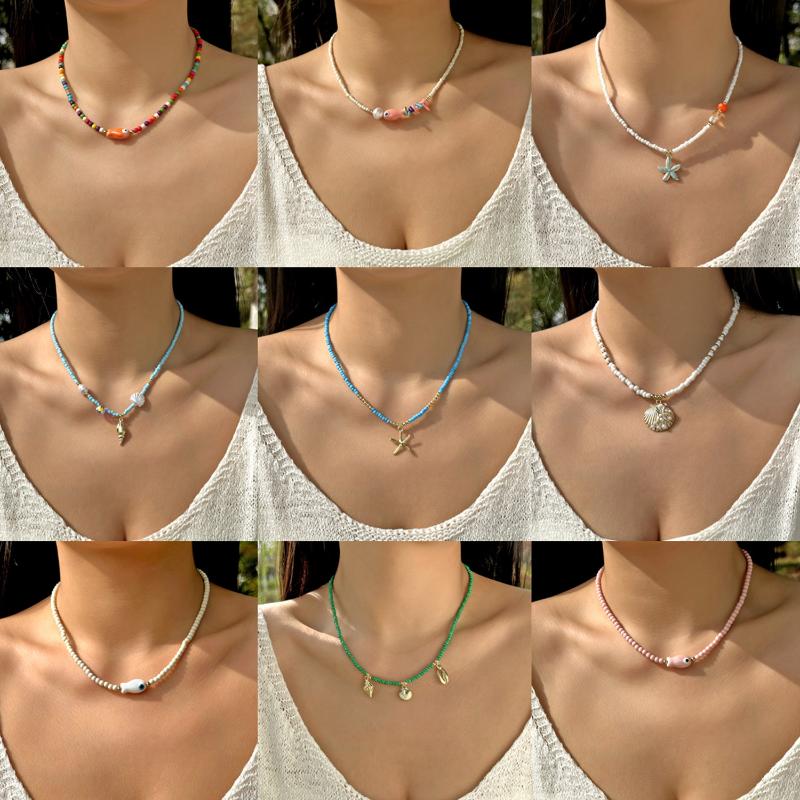Bohemian Style Cute Ceramic Fish Pendant Rice Bead Necklace For Women Colorful Seaside Vacation Jewelry Accessories