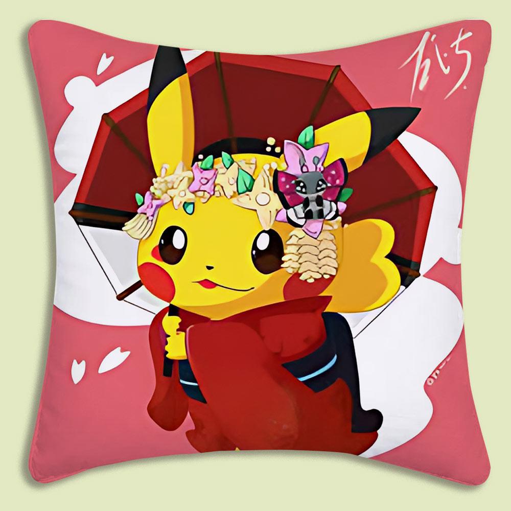 Anime P-Pokemon Pillow Covers Cartoon Sofa Decorative Home Double-Sided Printing Short Plush Cute Cushion Cover