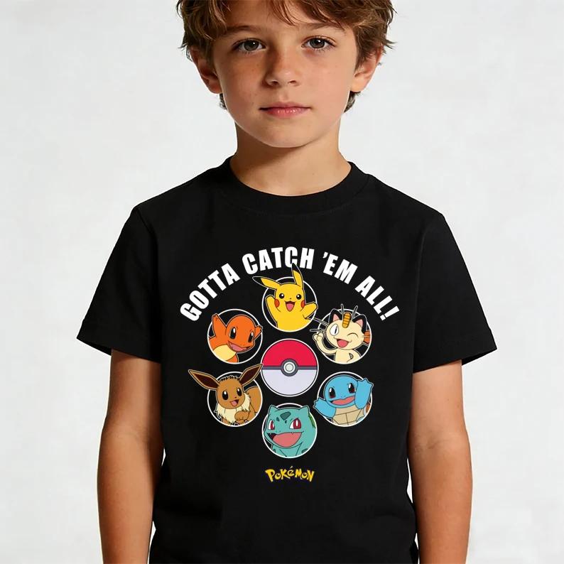 Summer Anime Pokémon Cosplay TShirt Cotton Short Sleeve Tops Casual Loose Retro TShirt Men Women Kids Family Matching Outfits