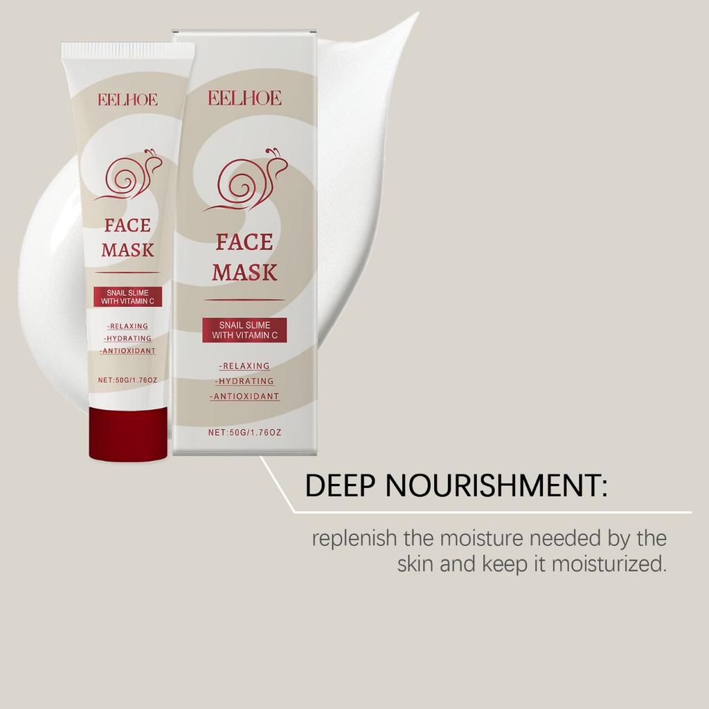 Hlemýždí maska s vitamínem C pro jemnou hydrataci, zpevnění a zjemnění pórů; Péče o obličej s hydratačními a čisticími účinky