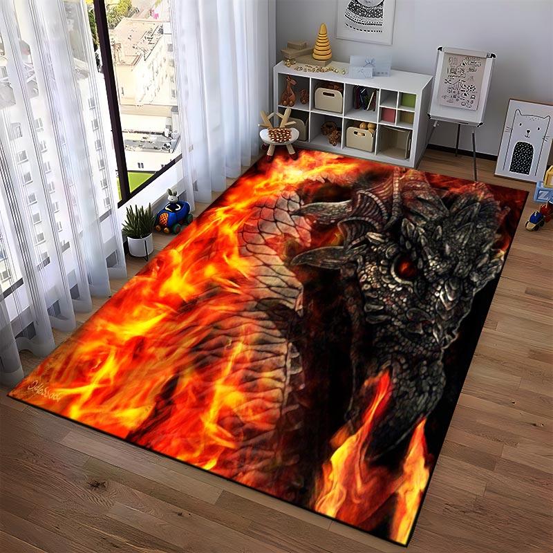 Fire Dragon Design Carpet with Scales and Flames1Fantasy Style Home Decor Mat Suitable for use as an anti-slip1 for1room and bedroom sofas
