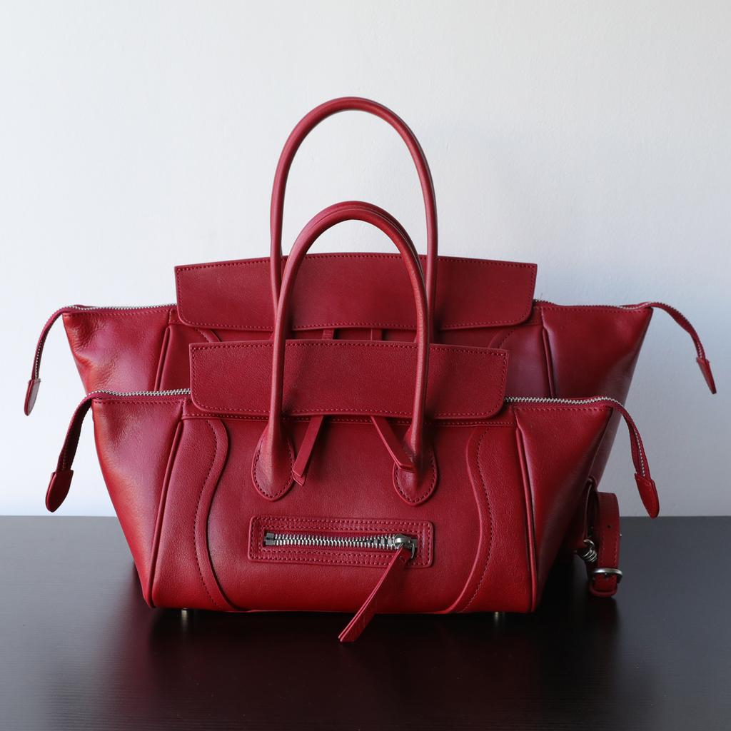 Large capacity simple vegetable tanned cowhide portable smiley face bag versatile commuter shoulder crossbody wing bag