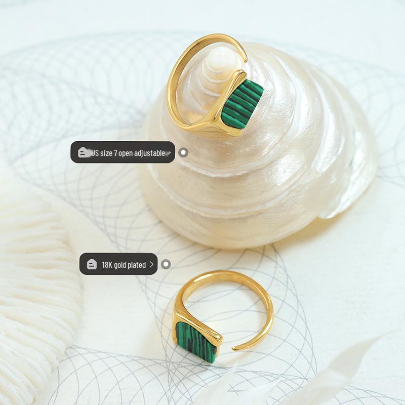 Retro Turquoise Adjustable Women's Ring, Hypoallergenic Titanium Steel, 18K Gold Finish, Japanese Korean Style