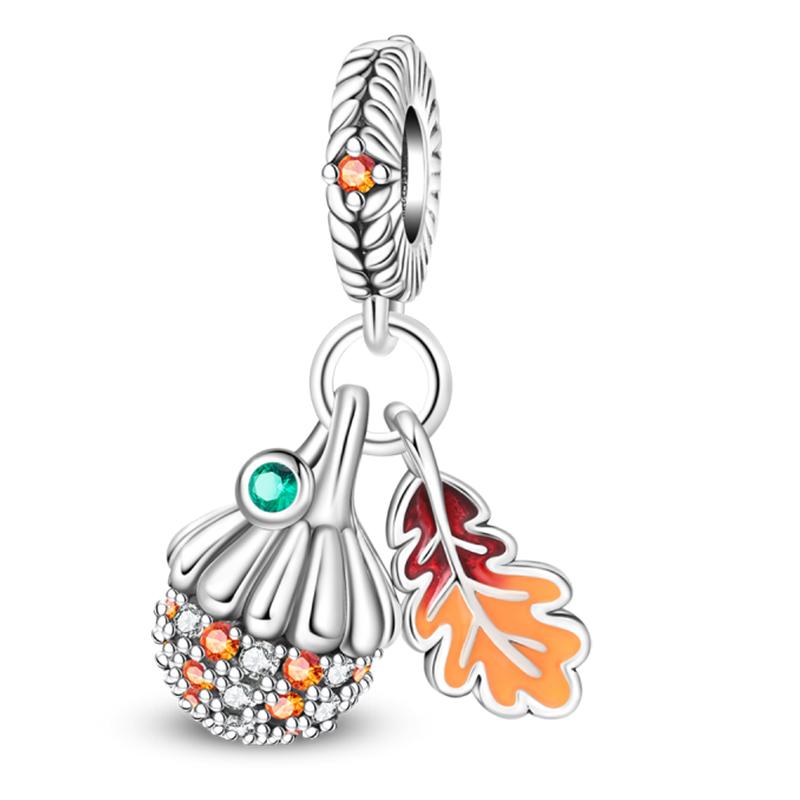 Copper Golden Autumn Series Charms Beads Scarecrow Pumpkin Maple Leaf Charms For Women Fine Diy Jewelry