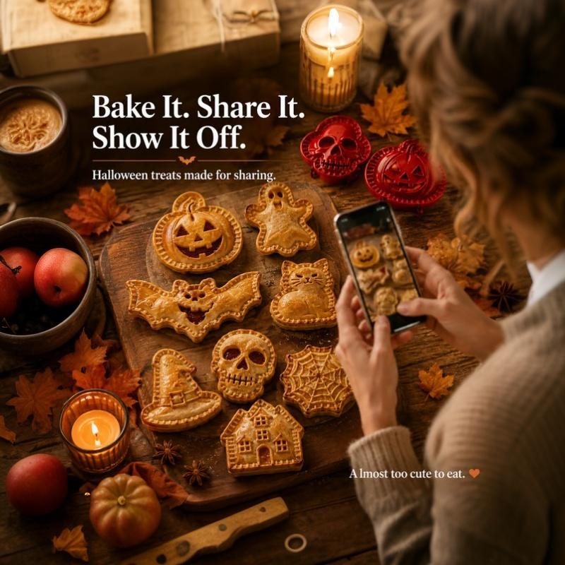 Halloween Mini Hand Pie Molds Baking Supplies 8 Shapes Food Grade Dough Press Cutter,Halloween Baking Supplies