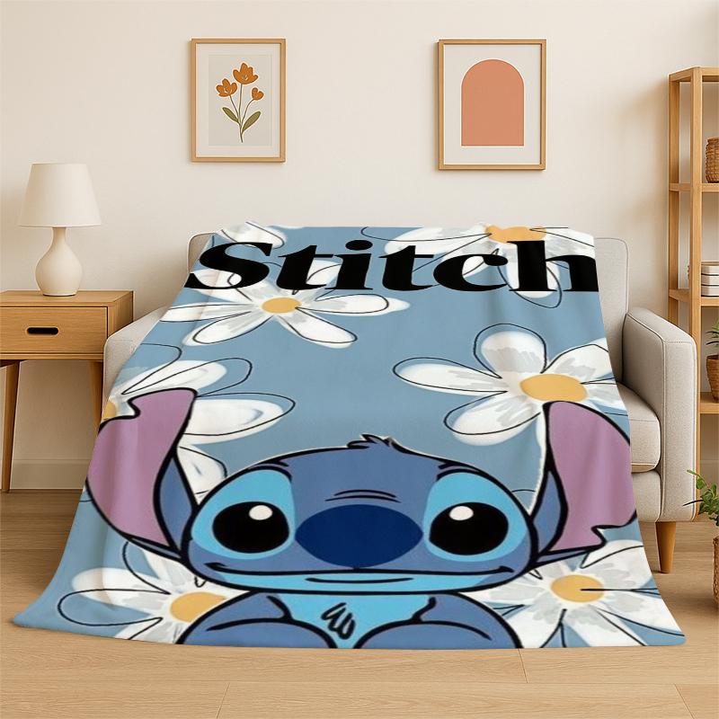 

MINISO Stitch Angel Cartoon Flannel Blanket Soft Warm Throw Blanket for Bedroom Living Room Bed Travel Camping Picnic Gift Kid 75x90cm