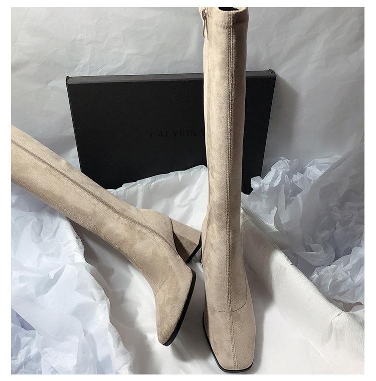 Soft leather suede but knee boots women's thick heel high heel autumn and winter new high boots elastic thin boots