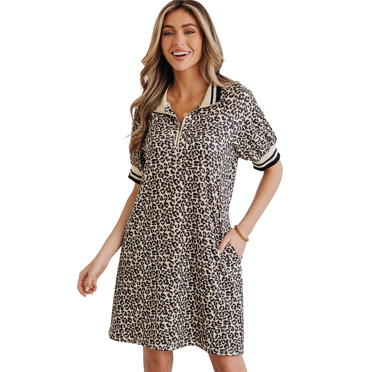 2026 Summer Women s Trendy Leopard & Floral Print Loose Pullover Dress Small