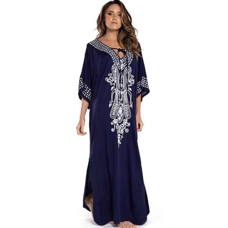 Rayon Embroidery Beach Cover-Up: Loose Long Robe for Seaside Holidays, Available In 6 Colors