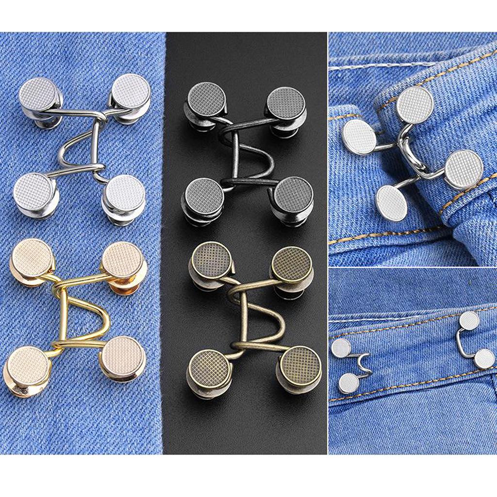 4 Sets Reuseable Nail-free Metal Waist Buckle Fixed Jeans Adjustable Button- 4 Colors
