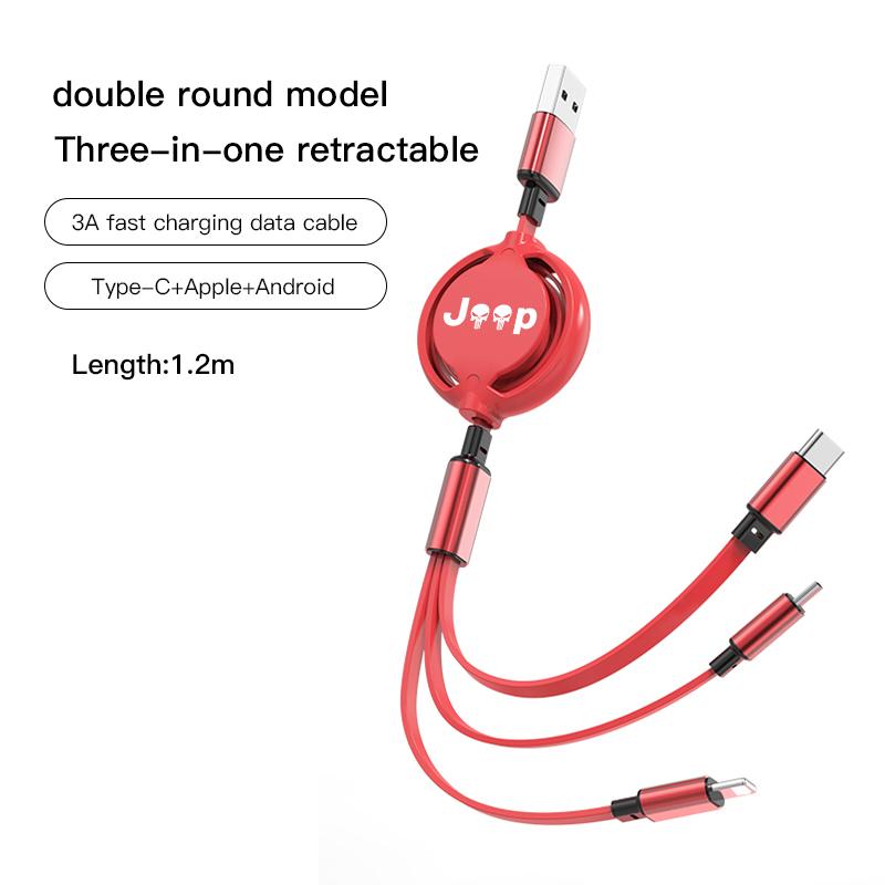 Cup Holders 3 in 1 Telescopic Cable Mobile Phone 3A Fast Charging USB Cable For Jeep Renegade Wagoneer Avenger Recon Wrangler JK