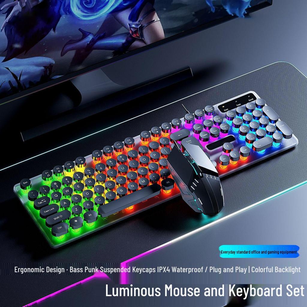 Wired Silent Mechanical Feel Keyboard & Mouse Set for Computers & Gaming - Three-Piece Kit
