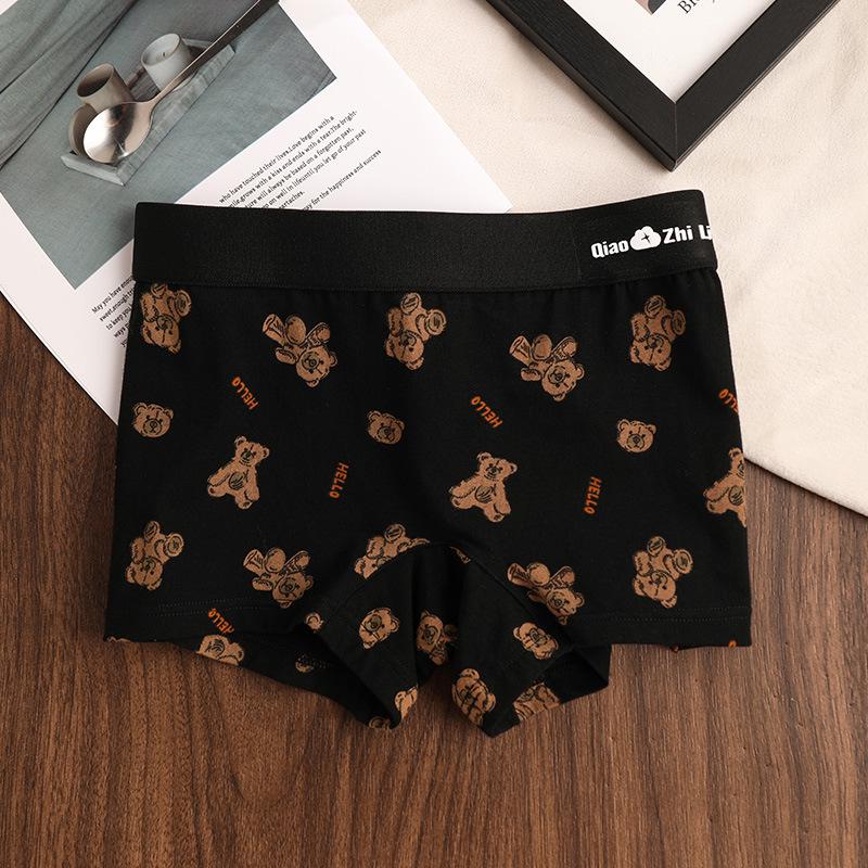 

Женские милые хлопковые трусы-боксеры с мишками - Удобное, дышащее, антибактериальное нижнее белье средней посадки для девочек и студенток Large чёрный