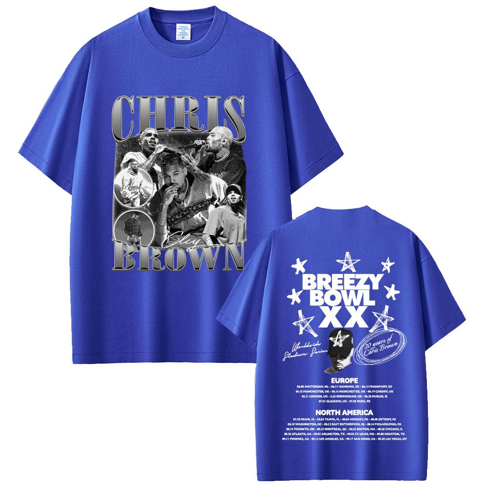 Rapper Chris Brown Breezy Bowl XX 2025 Tour Tshirt Unisex Women Hip Hop Fashion Casual T Shirts Unisexs Cotton Oversized Tshirts