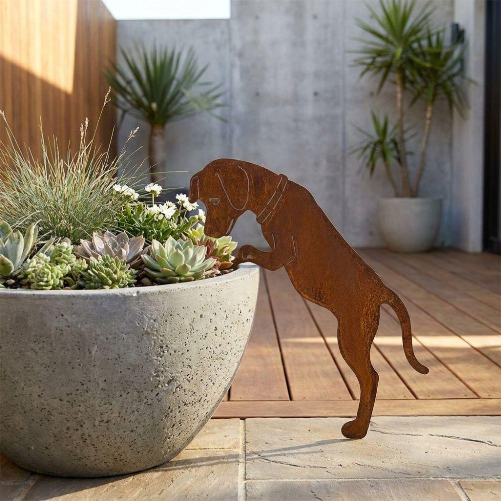 Rusty Finish Metal Dog Garden Statue Rustic Animal Silhouette Garden Statue  Outdoor Yard Decor