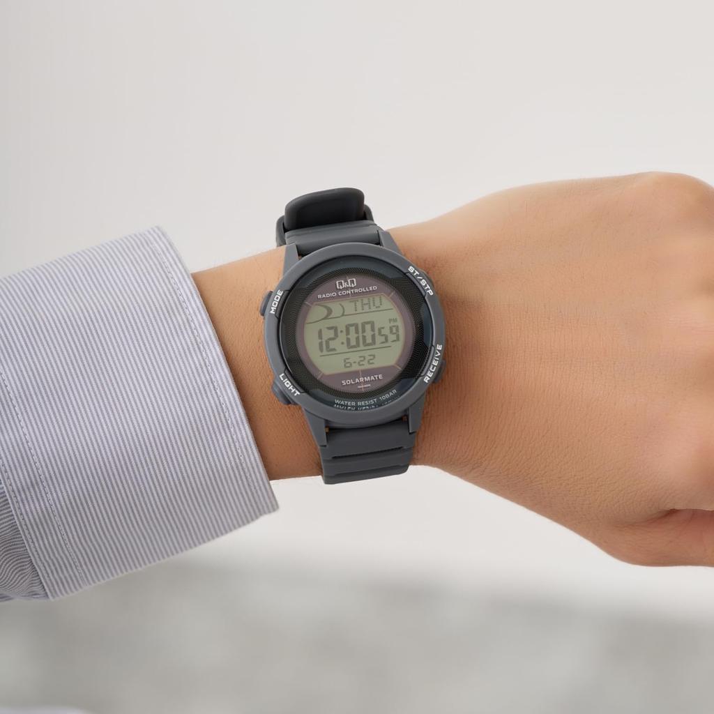 Citizen Digital Solar Date Urethane Navy Q&Q Men's Watch, Radio-Controlled, Powered, Waterproof, Display, Strap, D01A-002VK,