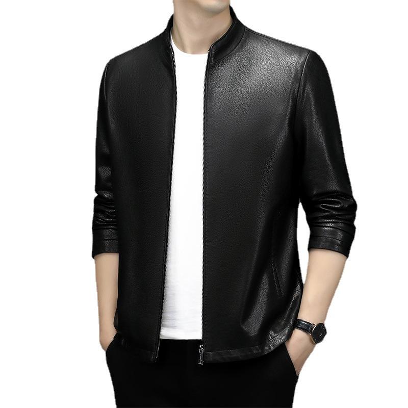 Genuine Leather Jacket for Men, Middle-aged Dad, Sheepskin Jacket, Casual Loose Lapel Jacket, Casual Short Style, Spring and Autumn